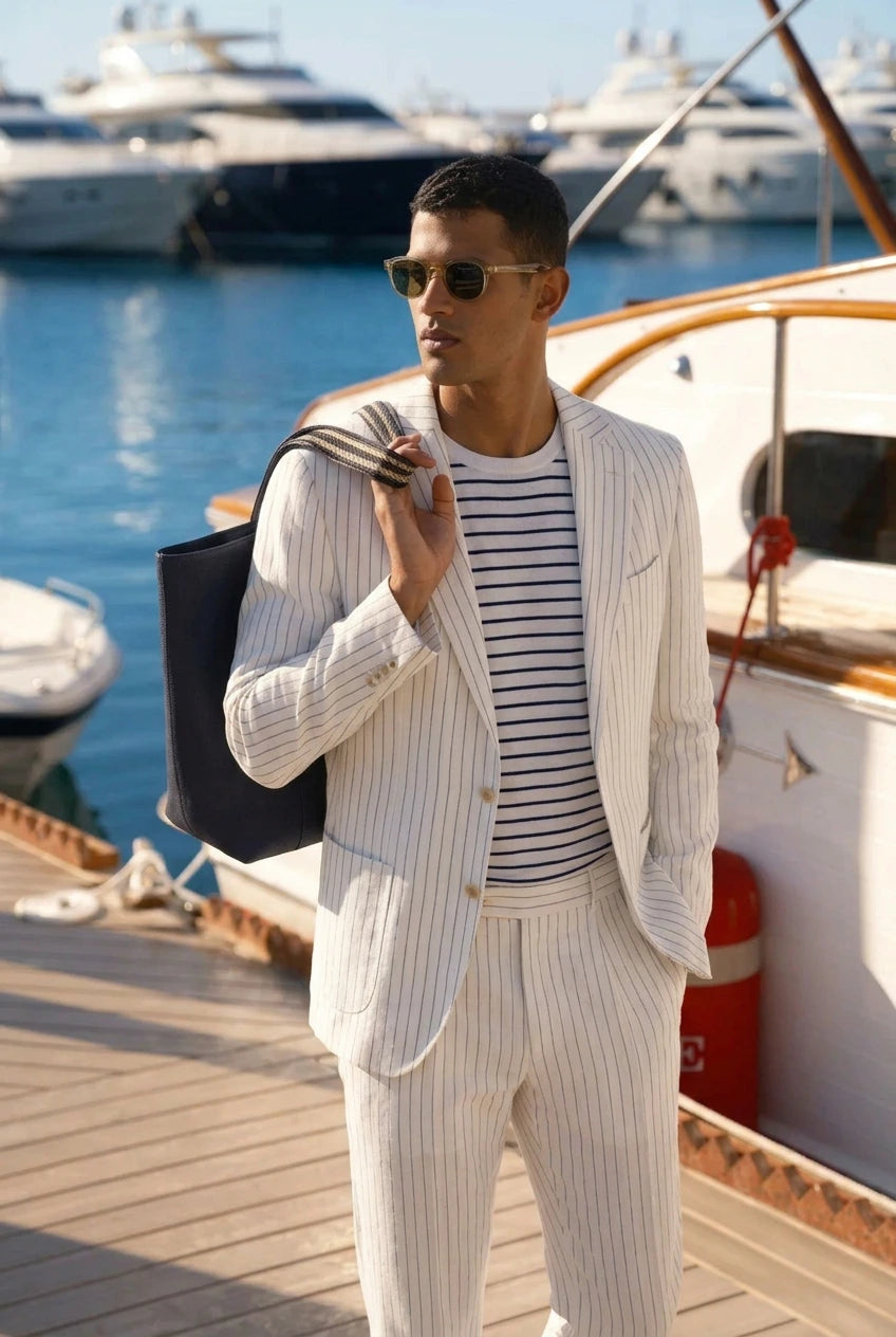Yacht Formal White Pinstripe Suit