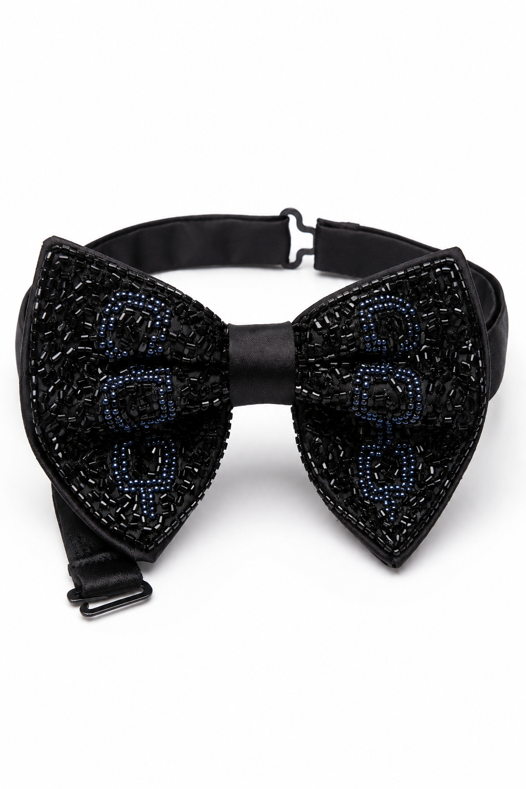 Midnight Blue & Black Beaded Bow Tie