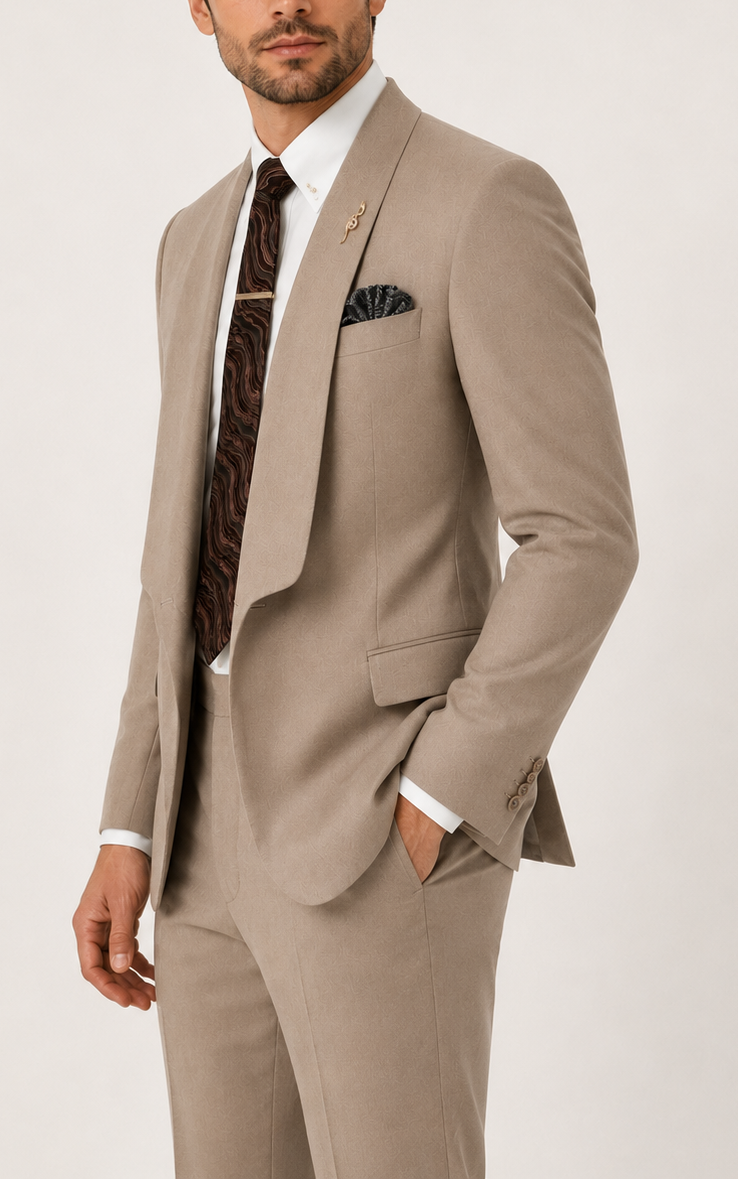Beige Wedding Groom Suit