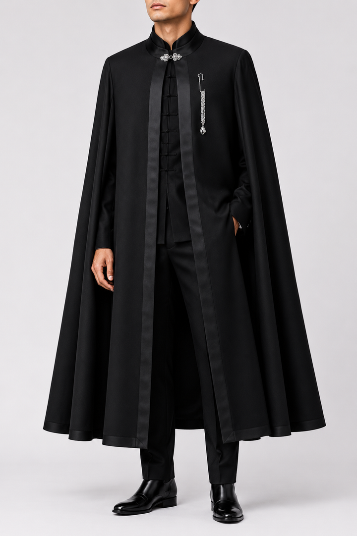 Formal Mandarin Suit With Cape