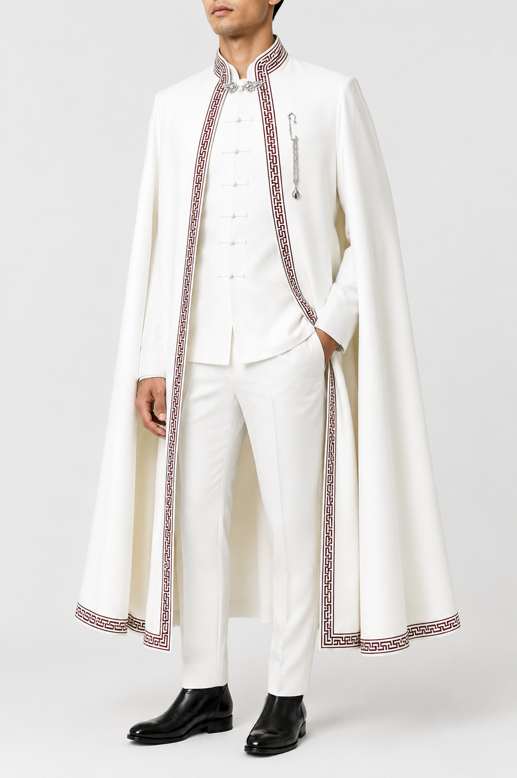 Wedding Mandarin Suit With Cape