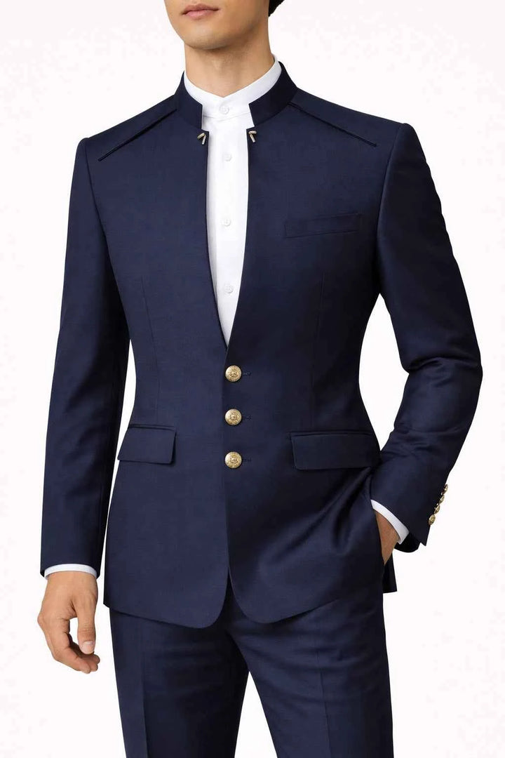 Navy Style Mandarin Suit