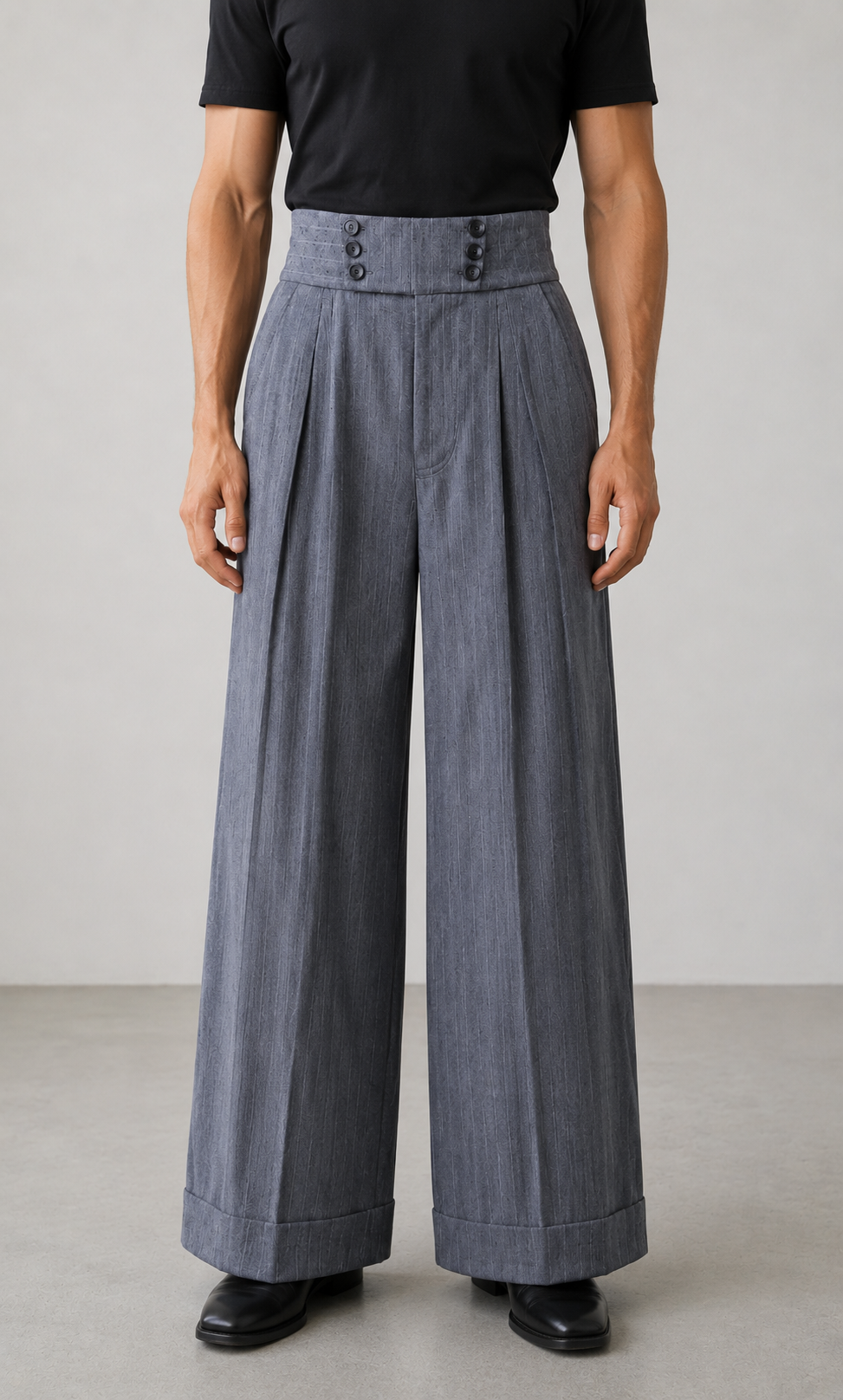 Tailored Wide-leg Pants 6 Button Vintage High Waist
