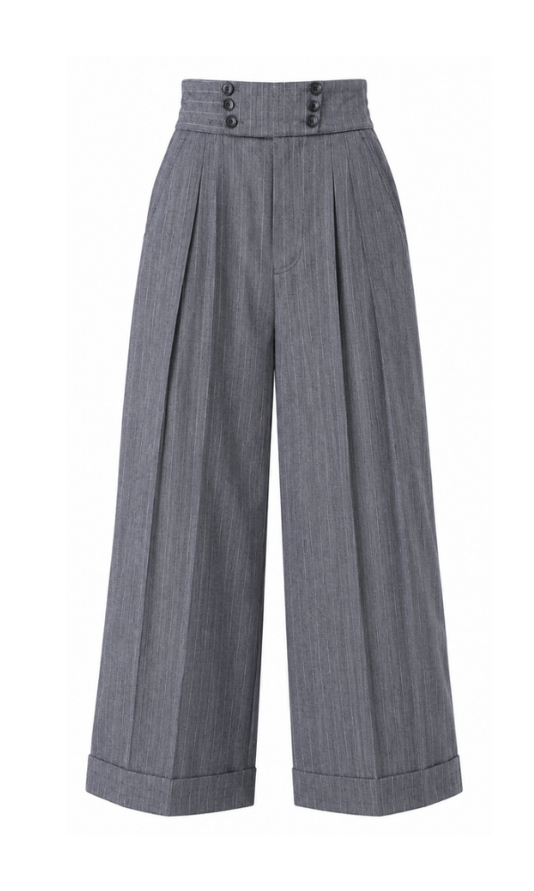 Tailored Wide-leg Pants 6 Button Vintage High Waist