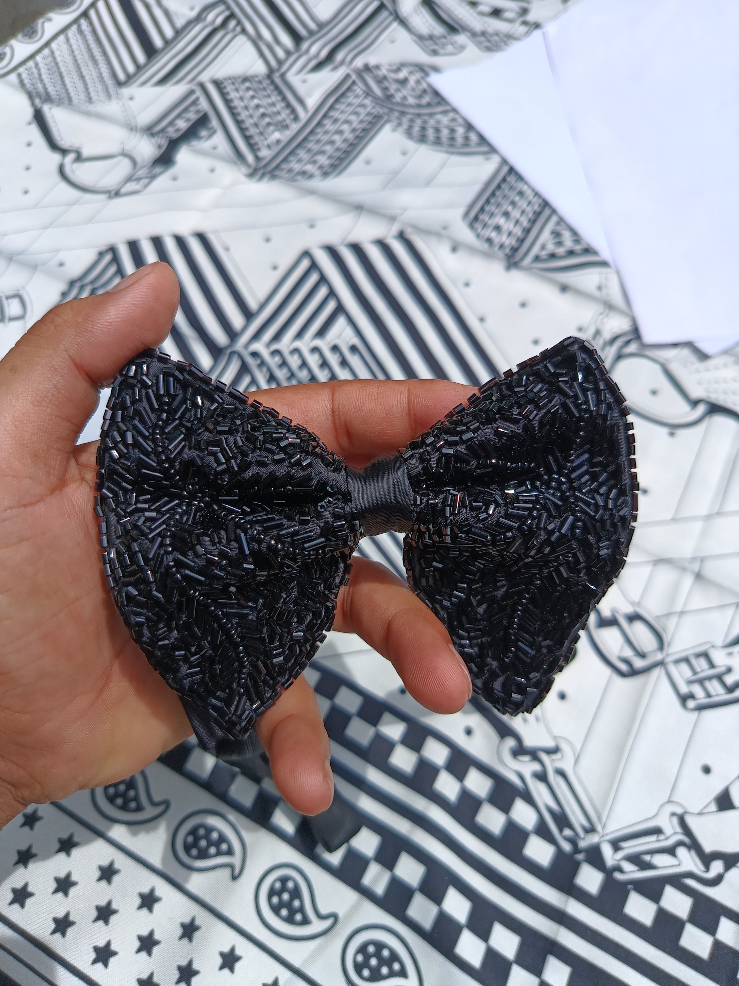 Black Beaded Bow Tie