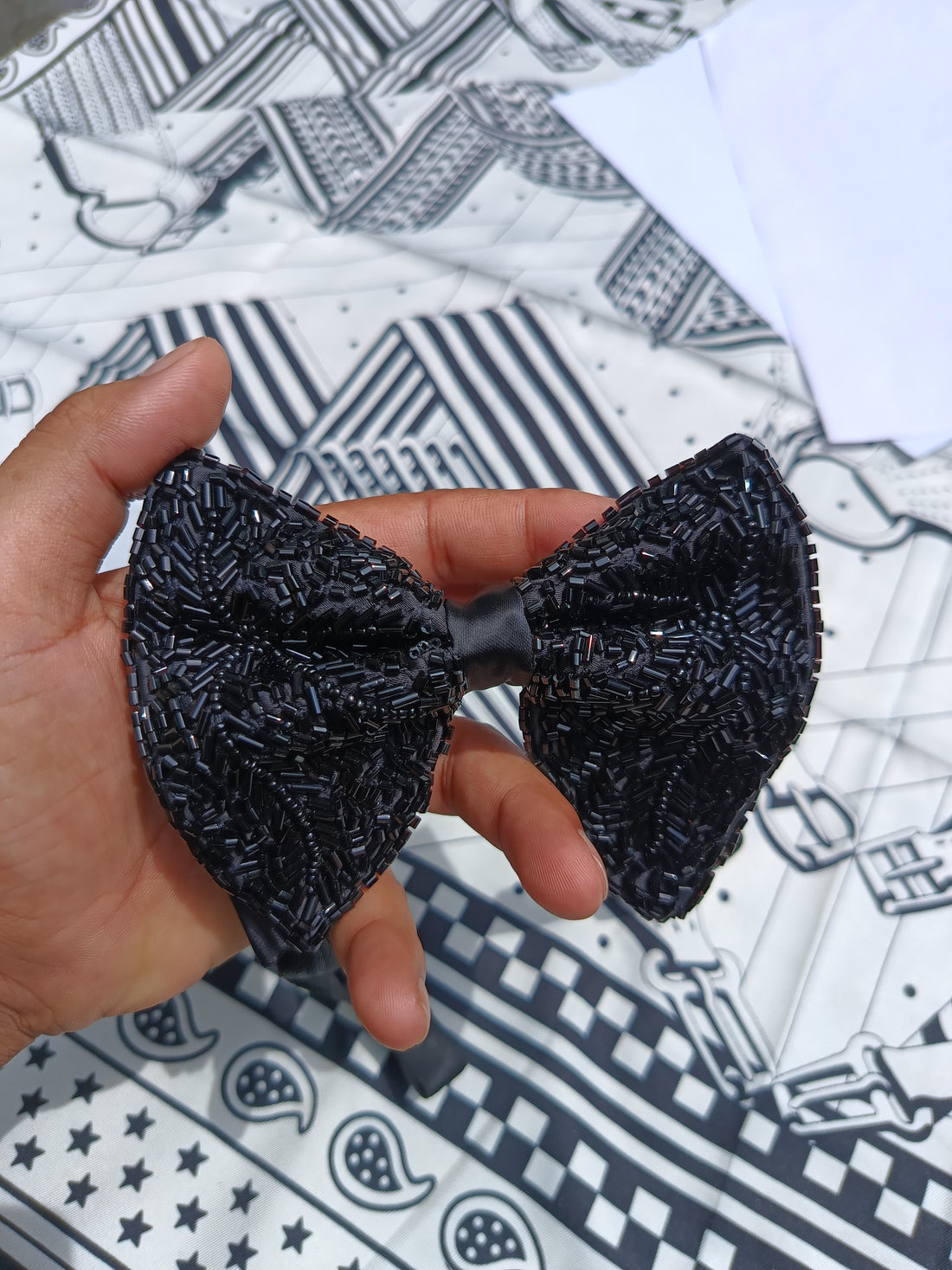 Black Beaded Bow Tie