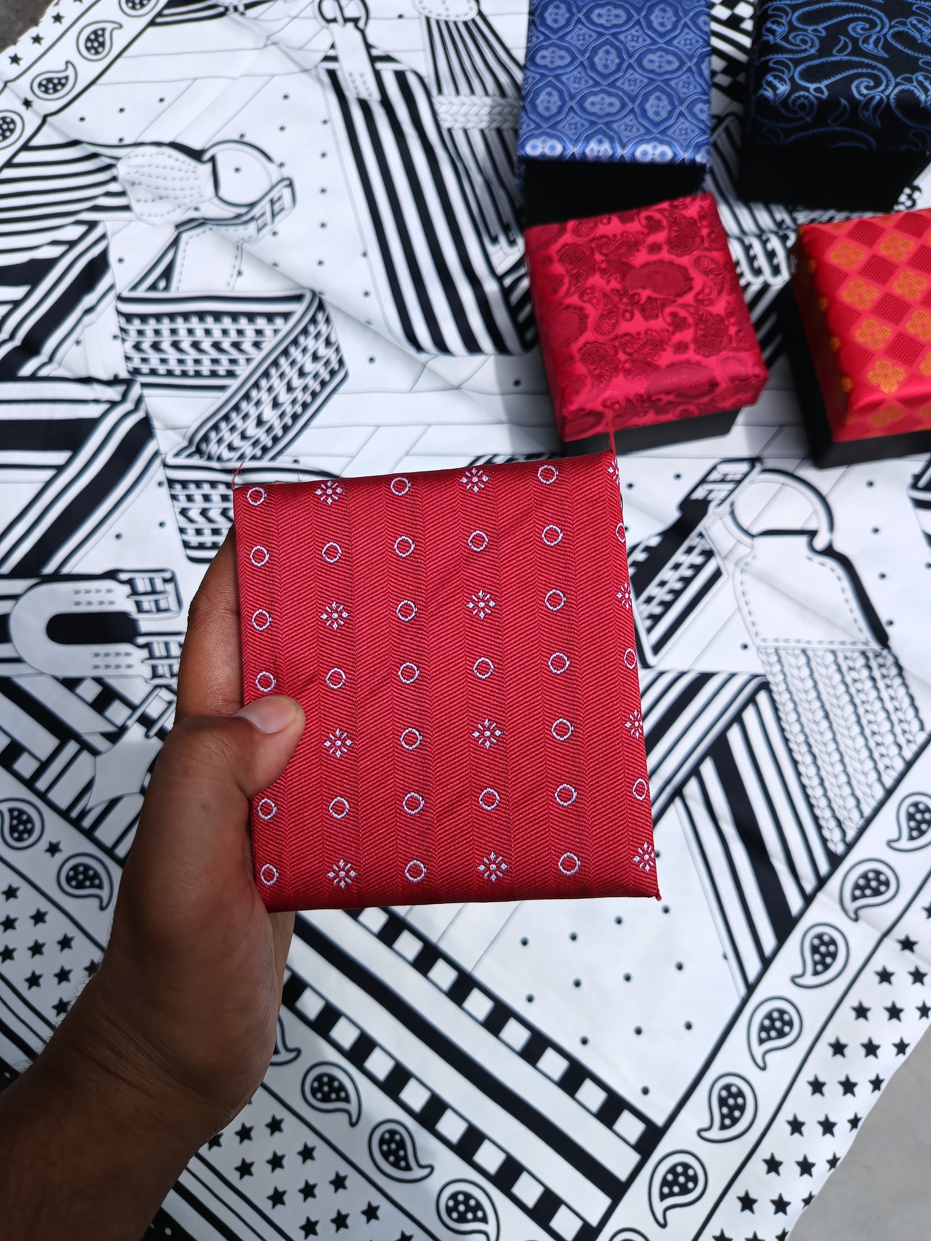 Dark Red Dotted Pattern Tie Set