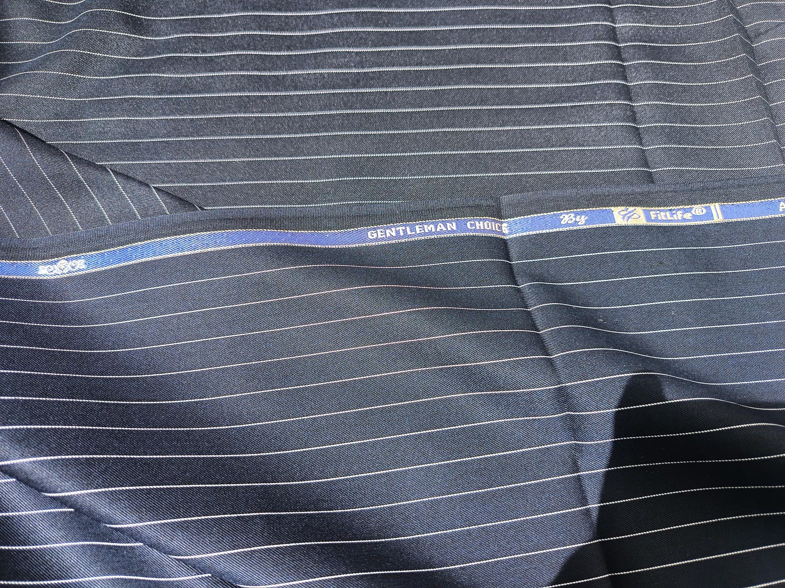 Navy Blue Pinstripe Suiting Fabric