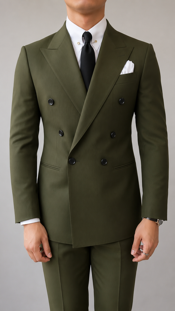 Olive Green 6x1 Double Breasted Suit