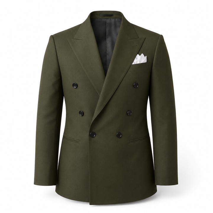 Olive Green 6x1 Double Breasted Suit
