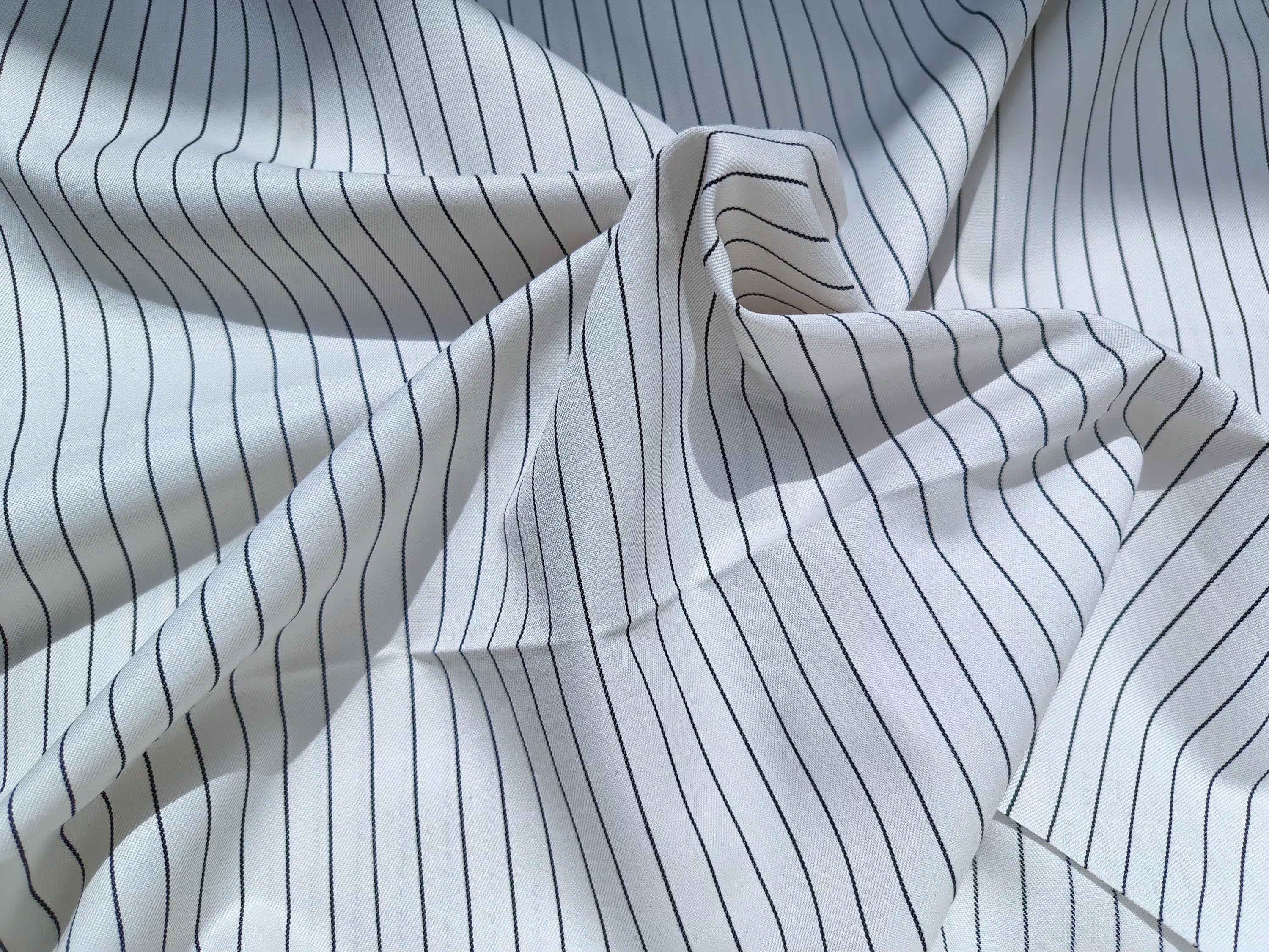 White Pinstripe Cotton Blend Fabric