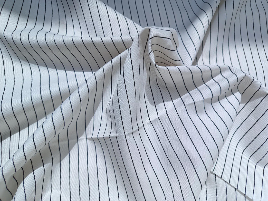 White Pinstripe Cotton Blend Fabric