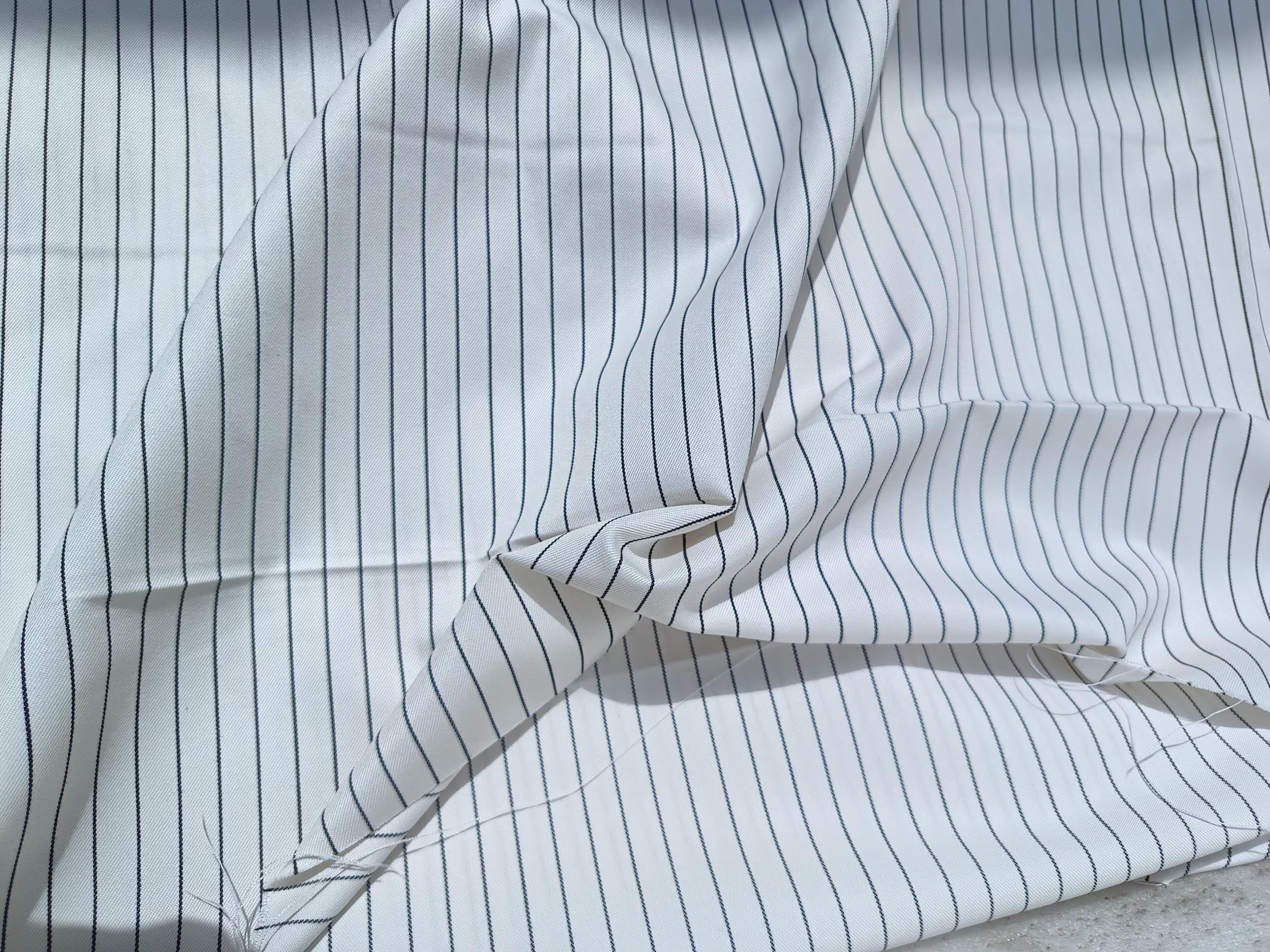 White Pinstripe Cotton Blend Fabric