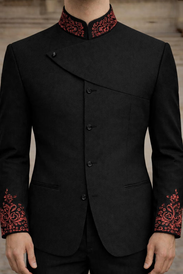 Royal Embroidered Mandarin Suit