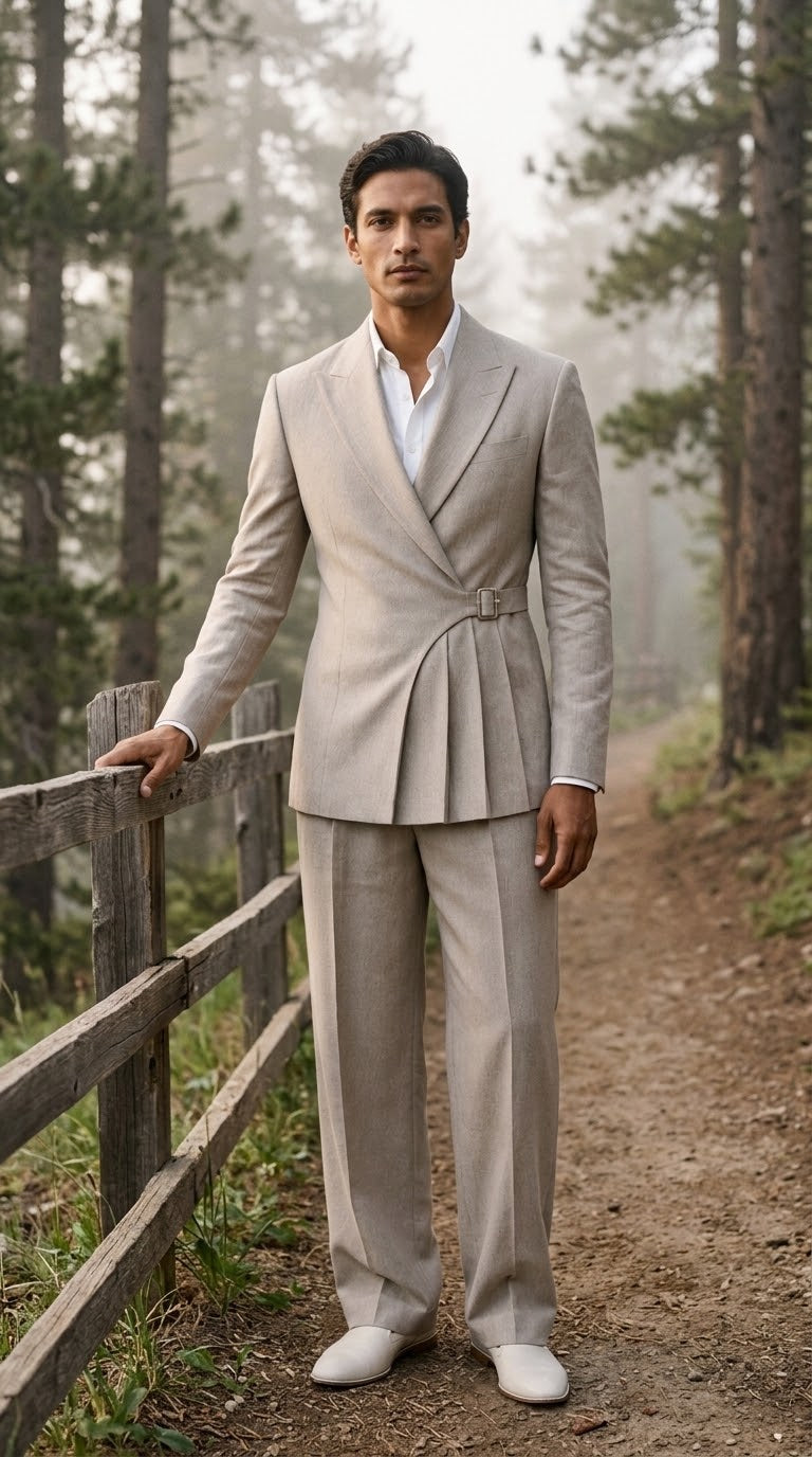 Belted Wedding Groom Suit