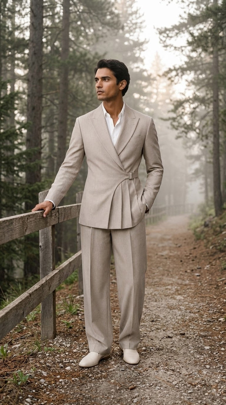 Belted Wedding Groom Suit