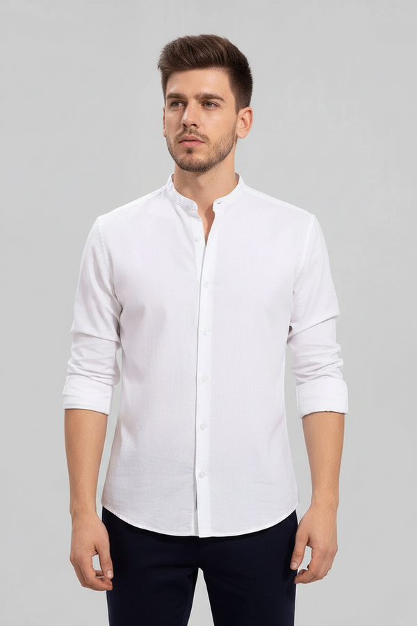 White Mandarin Collar Shirt