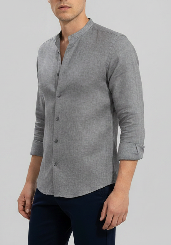 Grey Mandarin Collar Shirt for men